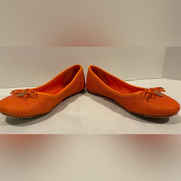 TORY BURCH Chelsea Pink Stitched Logo Ballerina Flat Orange Women’s Size 6.5 - Picture 3 of 8